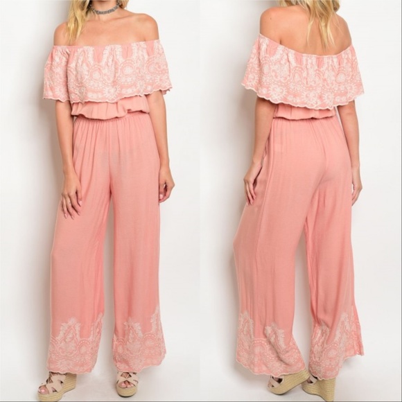 . Pants - BOHO CHIC BLUSH PINK EMBROIDERED JUMPSUIT